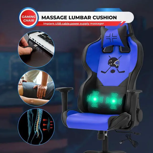 Alt view image 5 of 7 - PC Gaming Chair Racing Office Chair Ergonomic Desk Chair with Lumbar Support Headrest Armrest Task Rolling Massage Swivel Chair PU Leather Adjustable E-Sports Computer Chair for Adults Gamer(Blue)