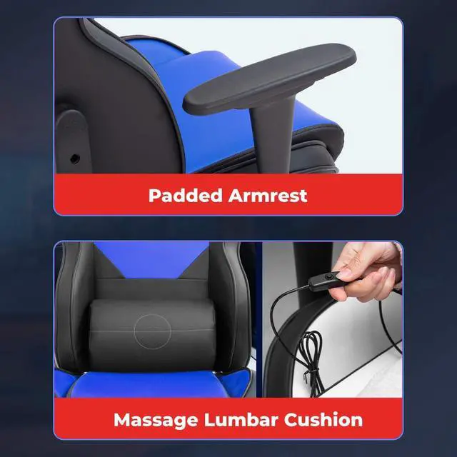 Alt view image 7 of 7 - PC Gaming Chair Racing Office Chair Ergonomic Desk Chair with Lumbar Support Headrest Armrest Task Rolling Massage Swivel Chair PU Leather Adjustable E-Sports Computer Chair for Adults Gamer(Blue)
