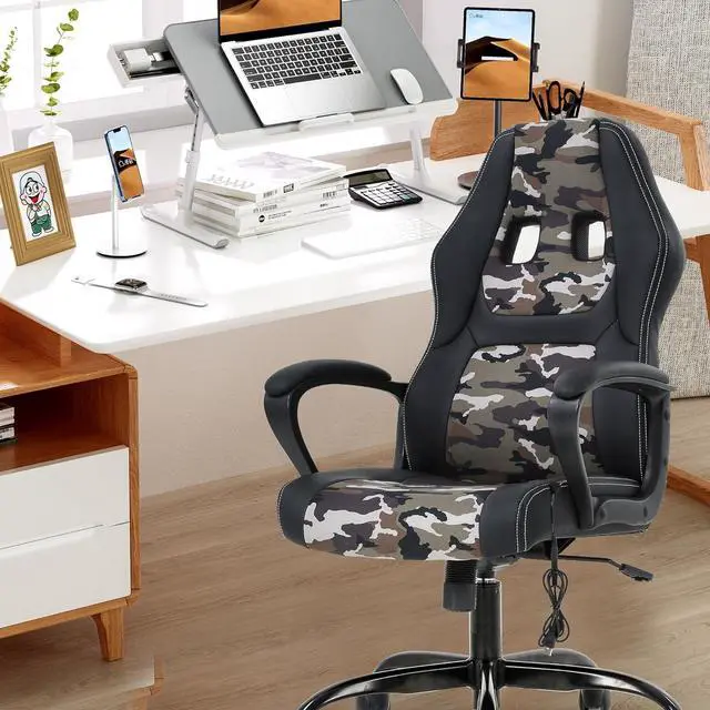 Alt view image 2 of 7 - PayLessHere Gaming Chair Ergonomic Office Chair Computer Chair with Lumbar Support Ergonomic Pu Leather Adjustable Height Executive Chair for Women Men and Adults (Massage, Camo)