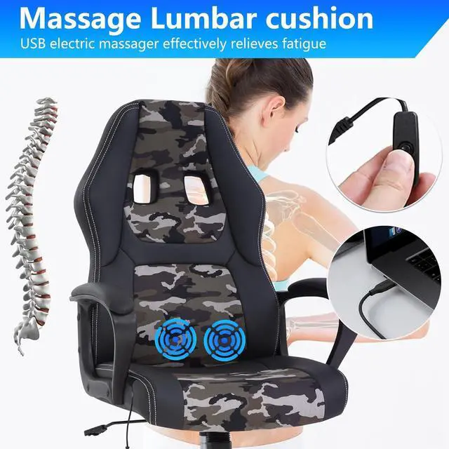 Alt view image 4 of 7 - PayLessHere Gaming Chair Ergonomic Office Chair Computer Chair with Lumbar Support Ergonomic Pu Leather Adjustable Height Executive Chair for Women Men and Adults (Massage, Camo)