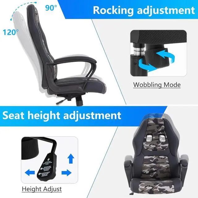 Alt view image 5 of 7 - PayLessHere Gaming Chair Ergonomic Office Chair Computer Chair with Lumbar Support Ergonomic Pu Leather Adjustable Height Executive Chair for Women Men and Adults (Massage, Camo)