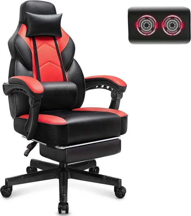 Main image of Gaming Chair with Footrest, Video Game Chair for Adults, Big and Tall Computer Chair with Massage Lumbar Support 330lb Weight Capacity, Ergonomic Adjustable Height and 360° Swivel Seat (Red)