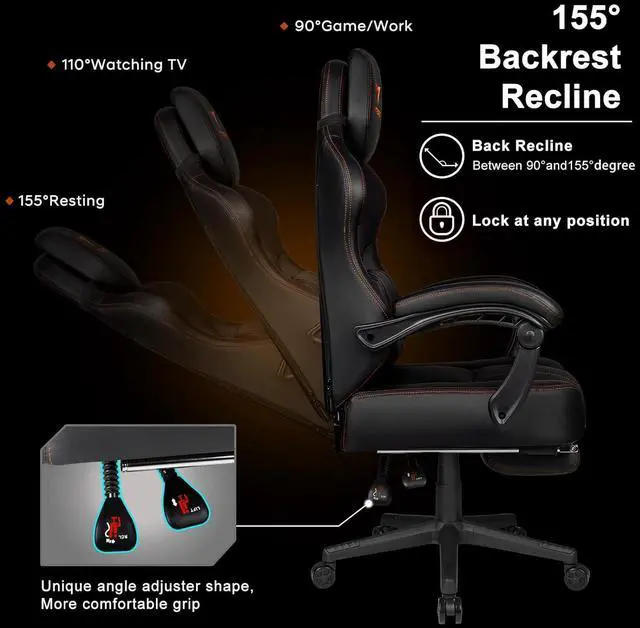 Alt view image 7 of 7 - VITESSE Big and Tall Gaming Chair with Footrest,Ergonomic Video Gaming Chair with Oversized Headrest and Lumbar Support for Adults 400lb Weight Capacity,Computer Chair for Office or Gaming (Orange)