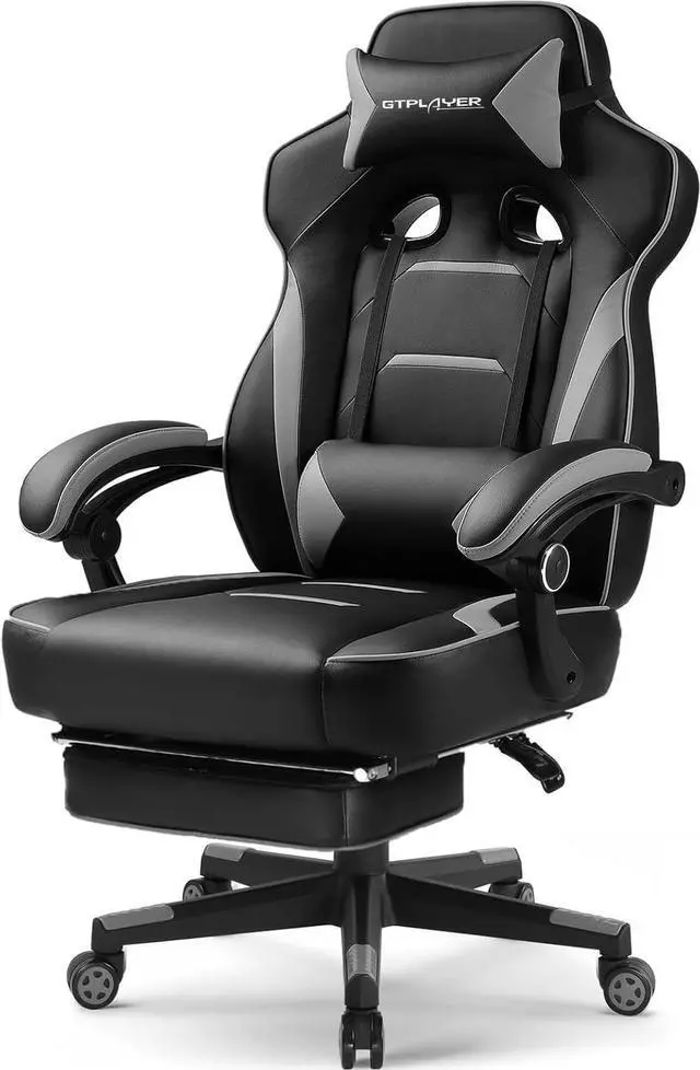 Main image of LUCKRACER Gaming Chair, Video Game Chairs Gaming Computer Chair with Footrest 350Lb Heavy Duty Gaming Chair Ergonomic Office Chair Lumbar Support for Adults, High Back, Swivel Seat, Recliner(Grey)