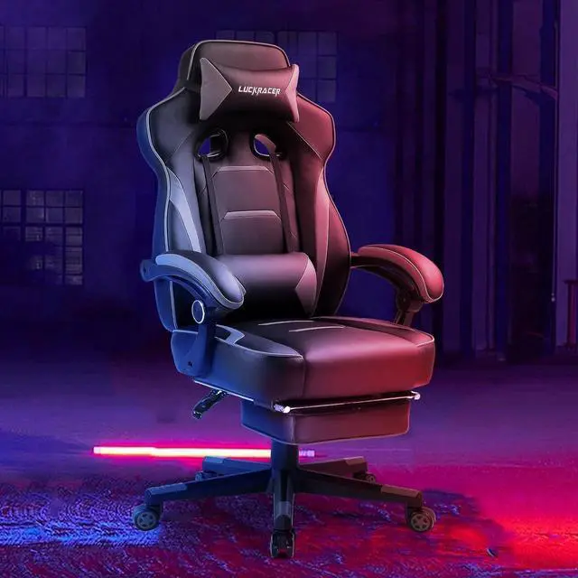 Alt view image 2 of 7 - LUCKRACER Gaming Chair, Video Game Chairs Gaming Computer Chair with Footrest 350Lb Heavy Duty Gaming Chair Ergonomic Office Chair Lumbar Support for Adults, High Back, Swivel Seat, Recliner(Grey)