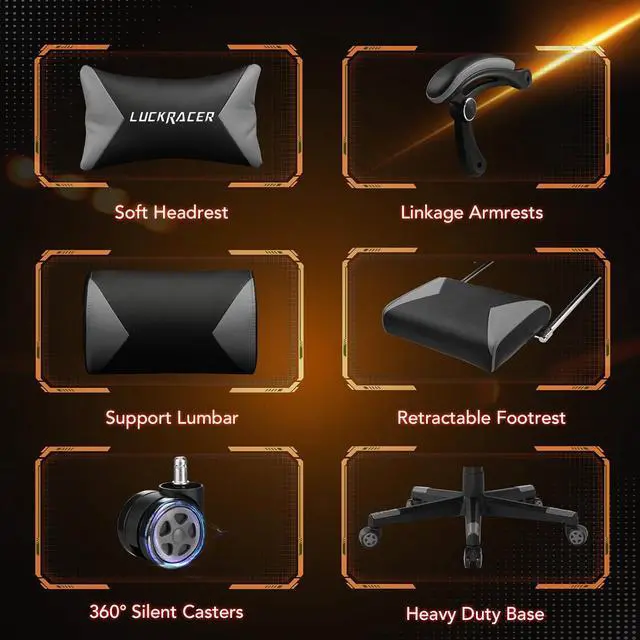 Alt view image 4 of 7 - LUCKRACER Gaming Chair, Video Game Chairs Gaming Computer Chair with Footrest 350Lb Heavy Duty Gaming Chair Ergonomic Office Chair Lumbar Support for Adults, High Back, Swivel Seat, Recliner(Grey)