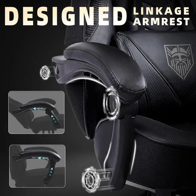 Alt view image 6 of 7 - Vonesse Gaming Chair, Computer Chair with Footrest and Massage, Big and Tall High Back Gamer Chair, Reclining Gaming Chairs for Adults (Classic Black)