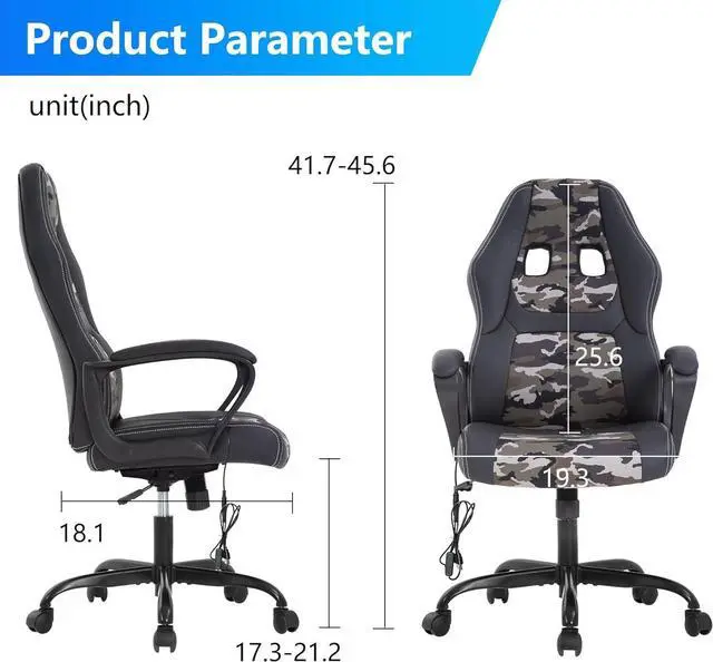 Alt view image 3 of 7 - PayLessHere Gaming Chair Ergonomic Office Chair Computer Chair with Lumbar Support Ergonomic Pu Leather Adjustable Height Executive Chair for Women Men and Adults (Massage, Camo)