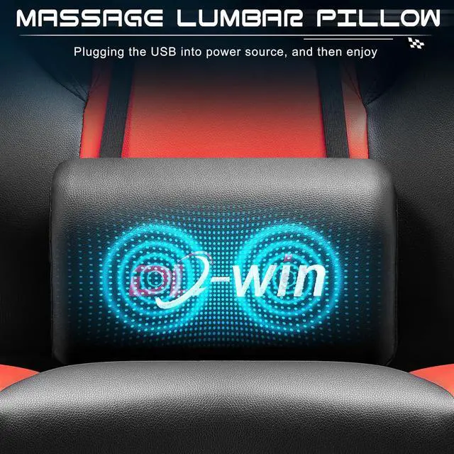 Alt view image 3 of 6 - Gaming Chair with Footrest, Video Game Chair for Adults, Big and Tall Computer Chair with Massage Lumbar Support 330lb Weight Capacity, Ergonomic Adjustable Height and 360° Swivel Seat (Red)