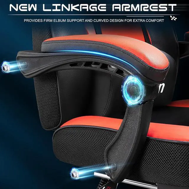 Alt view image 5 of 6 - Gaming Chair with Footrest, Video Game Chair for Adults, Big and Tall Computer Chair with Massage Lumbar Support 330lb Weight Capacity, Ergonomic Adjustable Height and 360° Swivel Seat (Red)