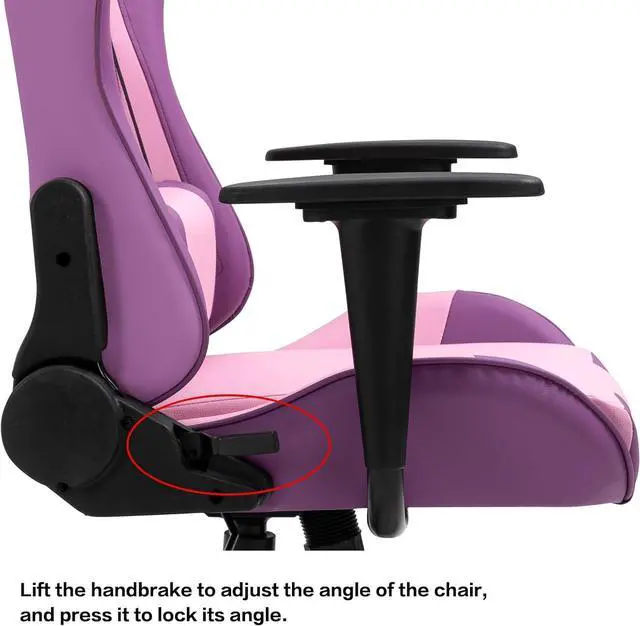 Alt view image 6 of 7 - Modern-Depo Gaming Chair with Headrest and Lumbar Support, Height Adjustable Swivel Office Chair, High-Back Recliner, Purple Pink
