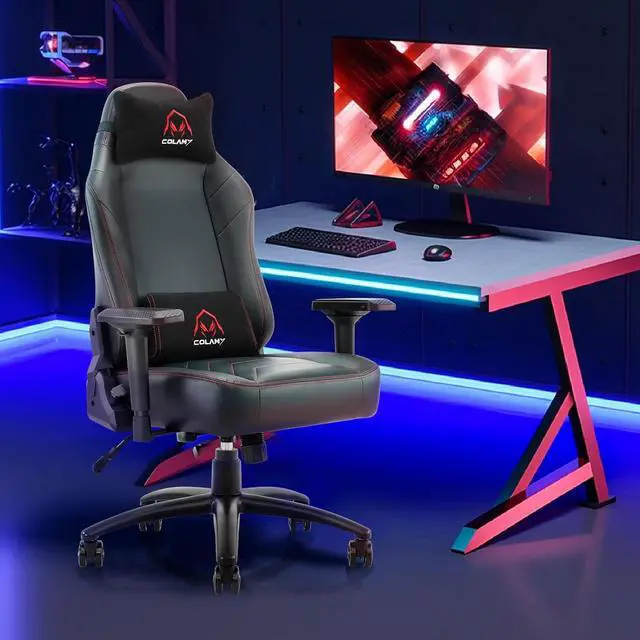 Alt view image 3 of 7 - COLAMY Big and Tall Gaming Chair 400lbs, Racing Computer Gamer Chair, Ergonomic Office PC Chair with Upholstered Seat, Lumbar Support, 4D Armrest for Adult Teens, 91306-Black