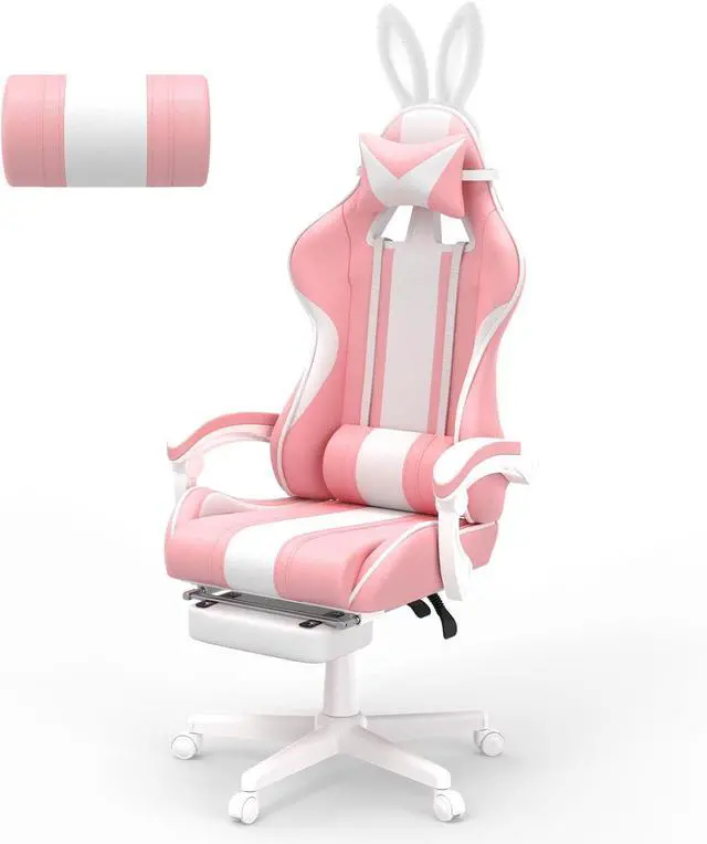 Main image of Ferghana Kawaii Bunny Ears Gaming Chair, Cute Gamer Chair with Footrest and Massage, Leather Ergonomic Computer Game Chair for Girls Adults Teens Kids Pink