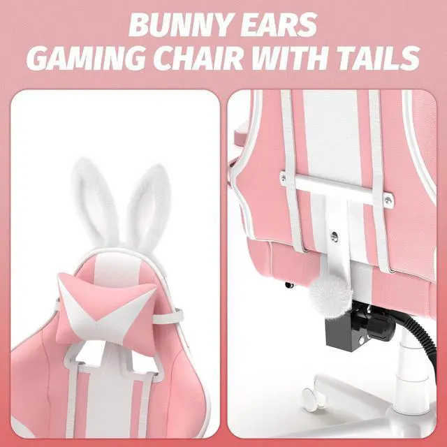 Alt view image 4 of 7 - Ferghana Kawaii Bunny Ears Gaming Chair, Cute Gamer Chair with Footrest and Massage, Leather Ergonomic Computer Game Chair for Girls Adults Teens Kids Pink