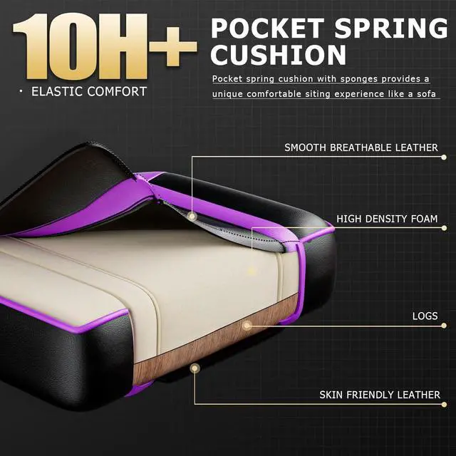 Alt view image 7 of 7 - Gaming Chair, Computer Chair with Footrest and Lumbar Support, Ergonomic Video Game Chair with Headrest, Height Adjustable Gamer Chair Office Desk Chair, Purple