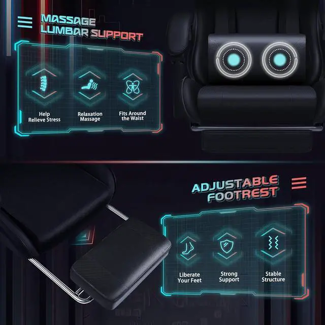 Alt view image 5 of 7 - JUMMICO Gaming Chair Ergonomic Computer Chair with Footrest and Massage Lumbar Support, Height Adjustable Video Gaming Chair with 360° Swivel Seat and Headrest (Black)