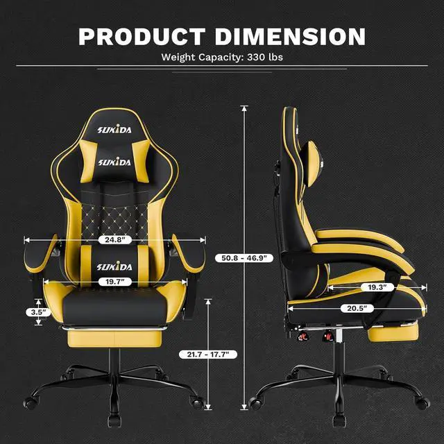 Alt view image 3 of 7 - Ergonomic Video Gamer Chairs Gaming Computer Chair Gamer Chairs for Adults Massage Lumbar Support Swivel Height Adjustable Headrest Backrest