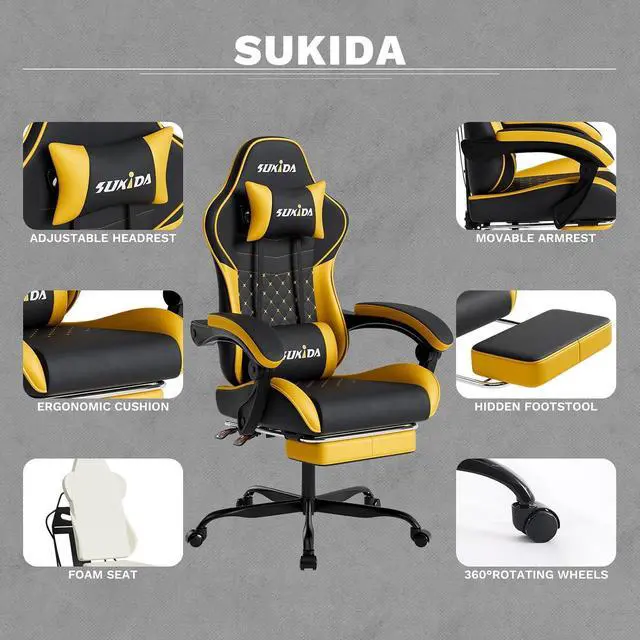 Alt view image 5 of 7 - Ergonomic Video Gamer Chairs Gaming Computer Chair Gamer Chairs for Adults Massage Lumbar Support Swivel Height Adjustable Headrest Backrest