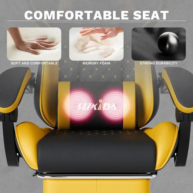 Alt view image 6 of 7 - Ergonomic Video Gamer Chairs Gaming Computer Chair Gamer Chairs for Adults Massage Lumbar Support Swivel Height Adjustable Headrest Backrest