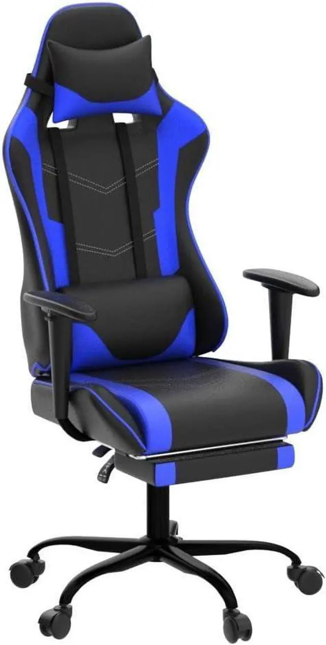 Alt view image 5 of 7 - Gaming Chair with Footrest, Massage Lumbar Support, Ergonomic Racing Office Chair, 360 Swivel PC Computer Desk Chair, Adjustable Headrest and Arms, Blue