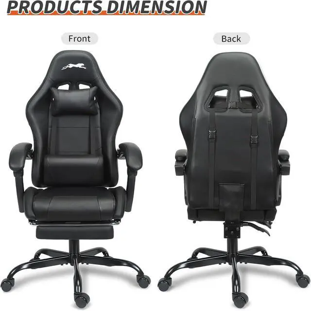 Alt view image 7 of 7 - Leopard Gaming Chair with Footrest, Height Adjustable Game Chair with Lumbar Support, Video Gaming Chair for Gaming Room, Living Room and Office - Black