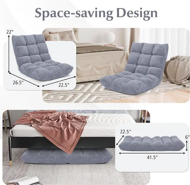 Alt view image 5 of 7 - BestComfort Floor Chair with Back Support, Floor Gaming Chairs w/ 14 Adjustable Position, Padded Sleeper Bed, Folding Floor Seating for Living Room, Reading, Watching TV, Meditation for Adults & Kids