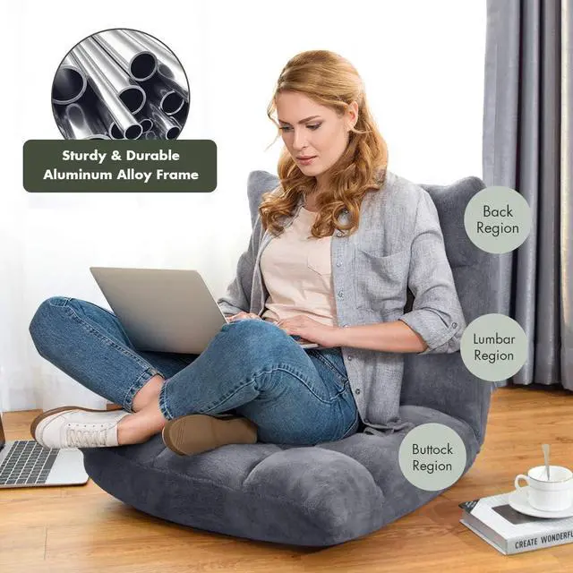 Alt view image 6 of 7 - BestComfort Floor Chair with Back Support, Floor Gaming Chairs w/ 14 Adjustable Position, Padded Sleeper Bed, Folding Floor Seating for Living Room, Reading, Watching TV, Meditation for Adults & Kids