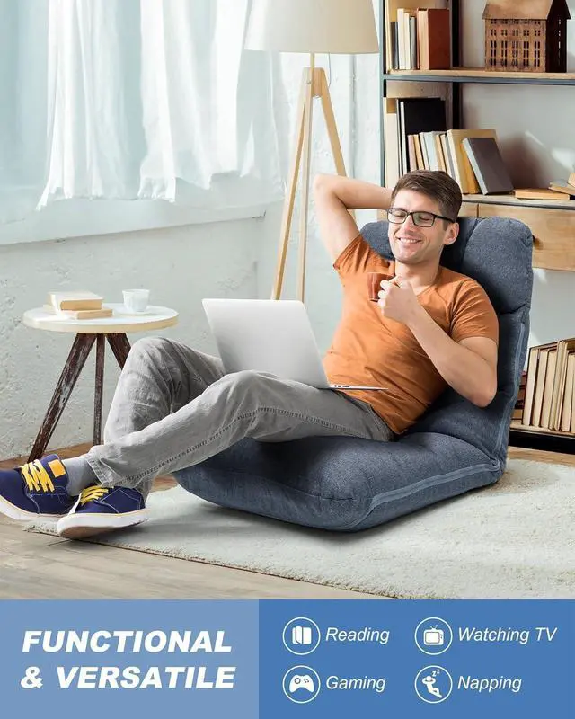 Alt view image 4 of 7 - Crestlive Products Adults Floor Chair Adjustable Lazy Sofa with Removable Pillow, Foldable Memory Foam Padded Kids Gaming Chair, Flat Cushion for Indoor Meditation, Reading(Blue)