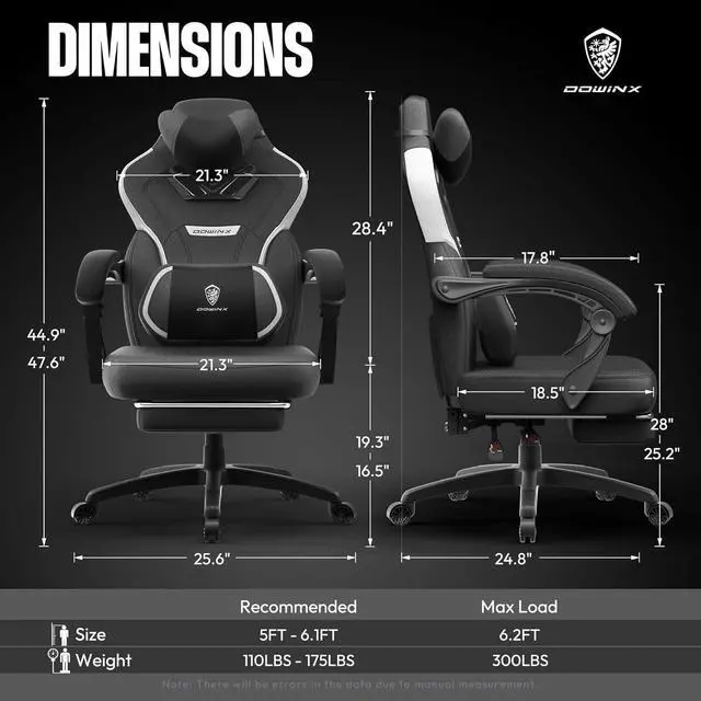 Alt view image 3 of 7 - Dowinx Gaming Chair with Footrest, Fabric Gamer Chair for Adults, Computer Chair with Massage for Heavy People Fabric,Black