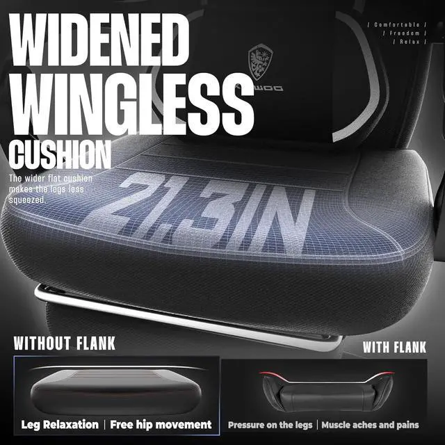 Alt view image 5 of 7 - Dowinx Gaming Chair with Footrest, Fabric Gamer Chair for Adults, Computer Chair with Massage for Heavy People Fabric,Black