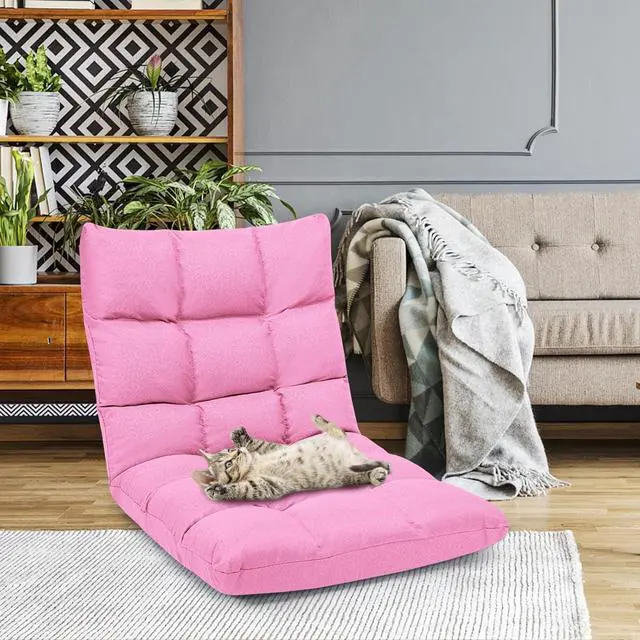 Alt view image 2 of 5 - ERGOMASTER Pink Memory Foam Gaming Chair, 14-Position Adjustable Floor Chair for Relaxing, Reading, Video Games, Lightweight Foldable Design, 264 lbs Capacity