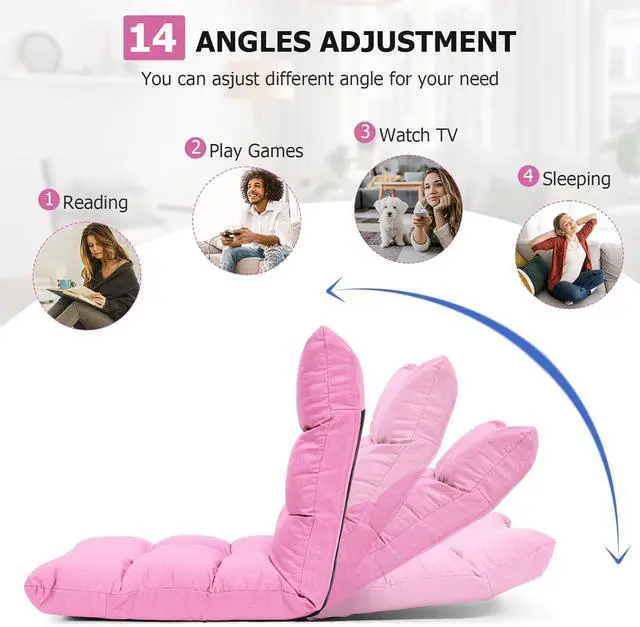 Alt view image 4 of 5 - ERGOMASTER Pink Memory Foam Gaming Chair, 14-Position Adjustable Floor Chair for Relaxing, Reading, Video Games, Lightweight Foldable Design, 264 lbs Capacity