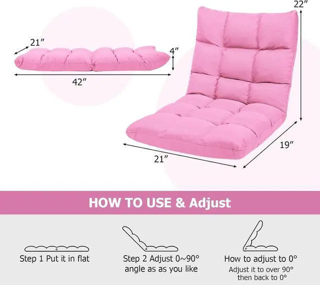 Alt view image 3 of 5 - ERGOMASTER Pink Memory Foam Gaming Chair, 14-Position Adjustable Floor Chair for Relaxing, Reading, Video Games, Lightweight Foldable Design, 264 lbs Capacity