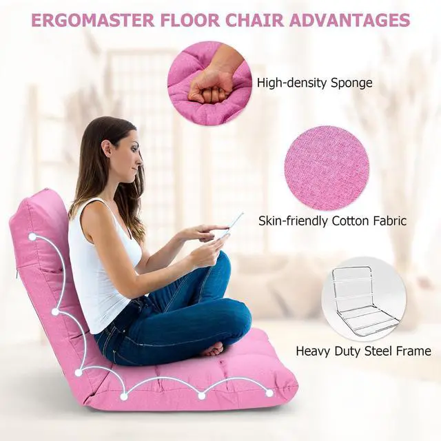 Alt view image 5 of 5 - ERGOMASTER Pink Memory Foam Gaming Chair, 14-Position Adjustable Floor Chair for Relaxing, Reading, Video Games, Lightweight Foldable Design, 264 lbs Capacity