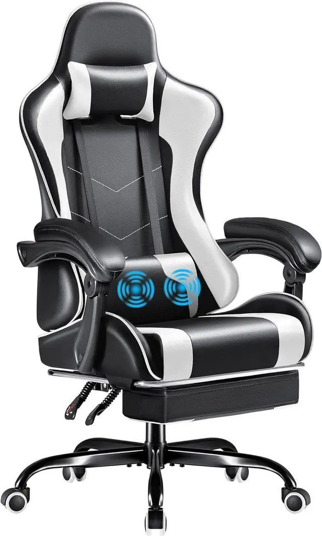 Main image of Furmax Gaming Chair, Video Game Chair with Footrest and Massage Lumbar Support, Swivel Seat Height Adjustable Computer Chair with Headrest, Racing E-Sport Gamer Chair (White)