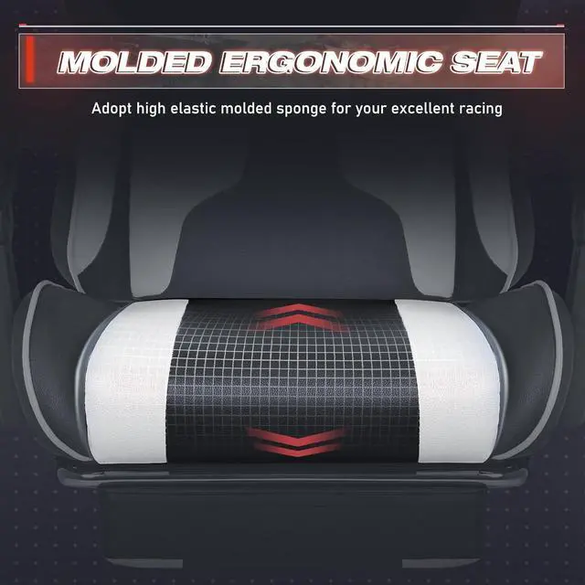 Alt view image 6 of 7 - Furmax Gaming Chair, Video Game Chair with Footrest and Massage Lumbar Support, Swivel Seat Height Adjustable Computer Chair with Headrest, Racing E-Sport Gamer Chair (White)