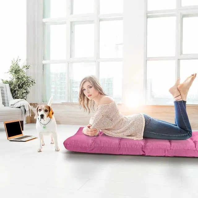 Alt view image 2 of 7 - MAT EXPERT 14-Position Floor Chair, Floor Gaming Chair w/Resilience Sponge, Alloy Steel Frame, Padded Bed Couch Recliner, Floor Chair with Back Support for Reading, Meditating (Pink)