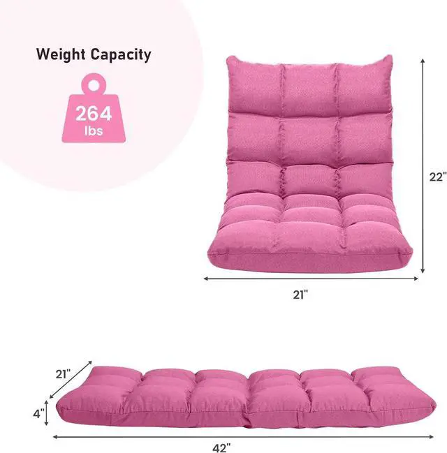 Alt view image 3 of 7 - MAT EXPERT 14-Position Floor Chair, Floor Gaming Chair w/Resilience Sponge, Alloy Steel Frame, Padded Bed Couch Recliner, Floor Chair with Back Support for Reading, Meditating (Pink)