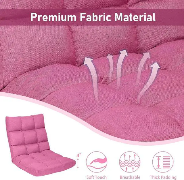 Alt view image 5 of 7 - MAT EXPERT 14-Position Floor Chair, Floor Gaming Chair w/Resilience Sponge, Alloy Steel Frame, Padded Bed Couch Recliner, Floor Chair with Back Support for Reading, Meditating (Pink)
