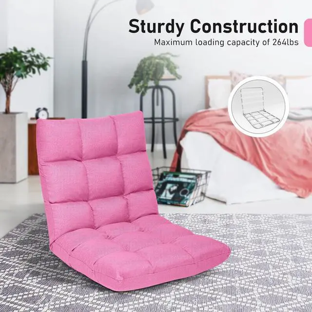 Alt view image 7 of 7 - MAT EXPERT 14-Position Floor Chair, Floor Gaming Chair w/Resilience Sponge, Alloy Steel Frame, Padded Bed Couch Recliner, Floor Chair with Back Support for Reading, Meditating (Pink)