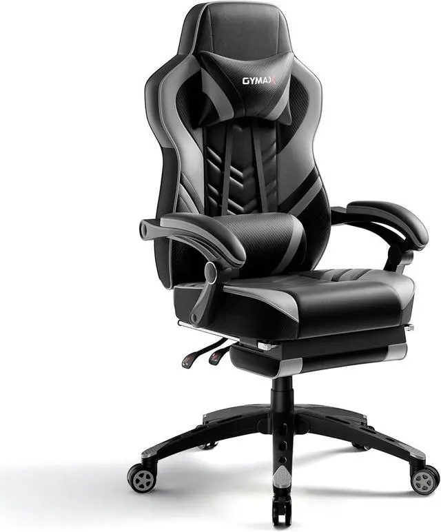 Main image of POWERSTONE Gaming Chair Video Game Chair with Footrest and Lumbar Support Racing Style PU Leather Computer Chair Ergonomic Adjustable Swivel Task Chair Gray