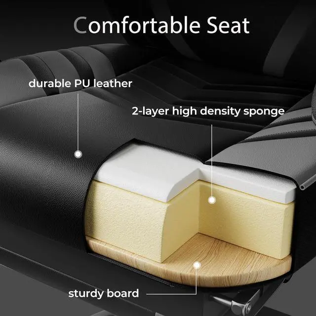 Alt view image 6 of 7 - POWERSTONE Gaming Chair Video Game Chair with Footrest and Lumbar Support Racing Style PU Leather Computer Chair Ergonomic Adjustable Swivel Task Chair Gray