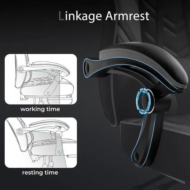 Alt view image 7 of 7 - POWERSTONE Gaming Chair Video Game Chair with Footrest and Lumbar Support Racing Style PU Leather Computer Chair Ergonomic Adjustable Swivel Task Chair Gray