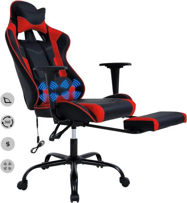Main image of HCB Gaming Chair, Computer Office Chair, Ergonomic Desk Chair Height Adjustable Recliner Swivel High Back with Lumbar Support, Footrest, Headrest, Massager, Racing Style Red