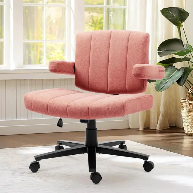 Alt view image 2 of 7 - Criss Cross Wheeled Chair - Adaptable Comfort for Every Need, High-Backed, with Adjustable Wide Armrests, Anti-Skid Fabric Upholstery, and a Sleek Modern Aesthetic for Home Office Use
