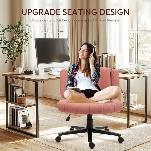 Alt view image 4 of 7 - Criss Cross Wheeled Chair - Adaptable Comfort for Every Need, High-Backed, with Adjustable Wide Armrests, Anti-Skid Fabric Upholstery, and a Sleek Modern Aesthetic for Home Office Use
