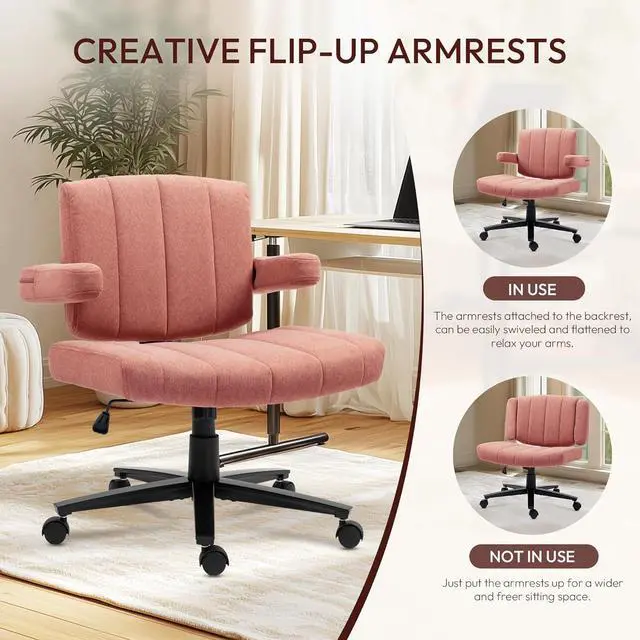 Alt view image 5 of 7 - Criss Cross Wheeled Chair - Adaptable Comfort for Every Need, High-Backed, with Adjustable Wide Armrests, Anti-Skid Fabric Upholstery, and a Sleek Modern Aesthetic for Home Office Use