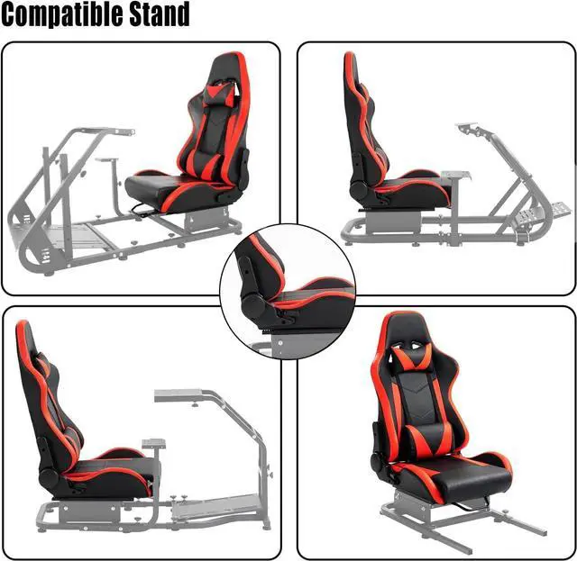 Alt view image 5 of 6 - Marada Racing Seat with Double Lock Slip for Racing Wheel Simulator Stand Cockpit, Adjustable Cloth Red with Installed Parts