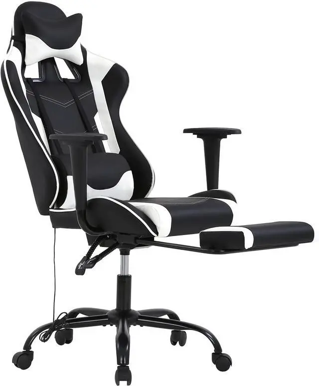 Main image of HCY High Back Gaming Chair Ergonomic Racing Style Gaming Chair with Footrest, Headrest and Lumbar Support Height Adjustable PU Leather Office Chair for Adults, White