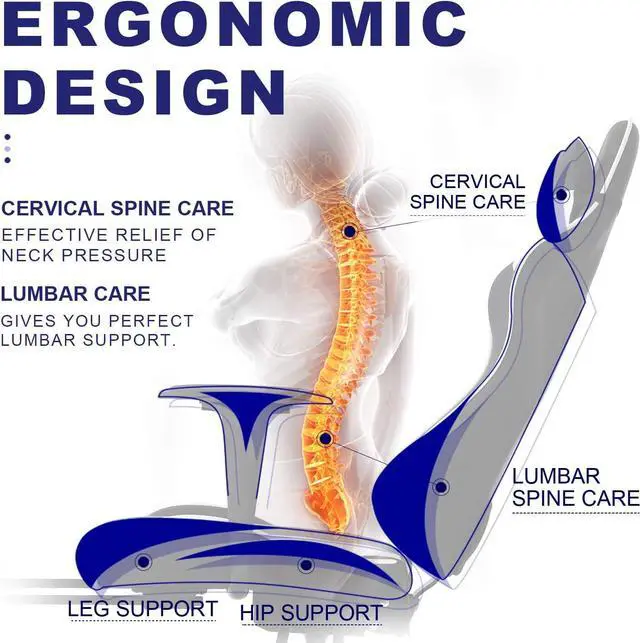 Alt view image 4 of 7 - HCY High Back Gaming Chair Ergonomic Racing Style Gaming Chair with Footrest, Headrest and Lumbar Support Height Adjustable PU Leather Office Chair for Adults, White